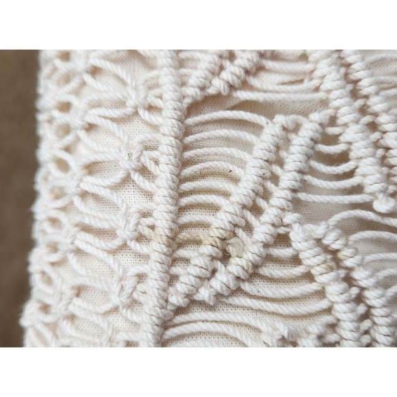 Vintage Macrame Crochet Hand Bag with Wooden Handle Cream Beachy Boho Lined - Picture 12 of 12